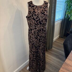 Alex Evenings Black and Brown Patterned Maxi Dress